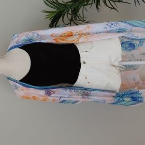 NWT Boho boutique kimono, floral, teal/peach